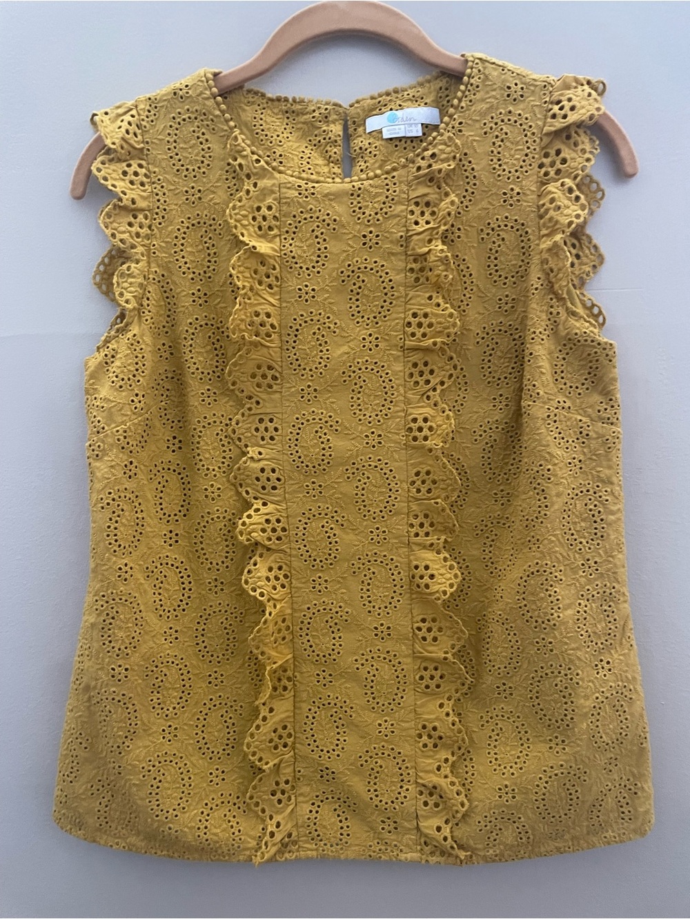 Boden Hallie Broderie Mustard Eyelet Ruffle Blouse Top Size US 6 / UK 10